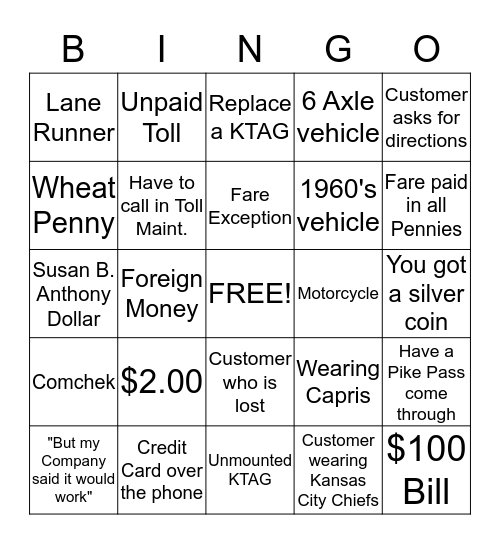 Turnpike Bingo Card