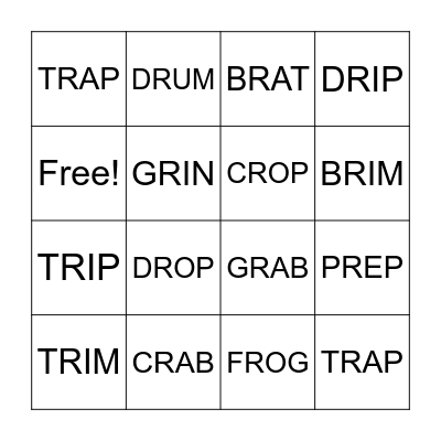 R BLENDS Bingo Card