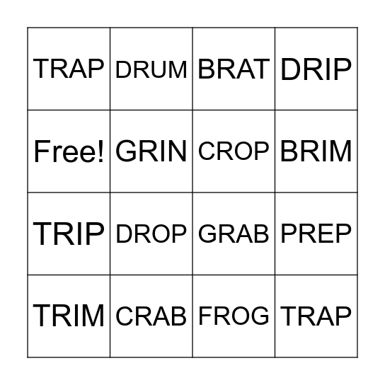 R BLENDS Bingo Card
