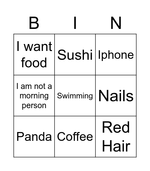 Issy Bingo Card