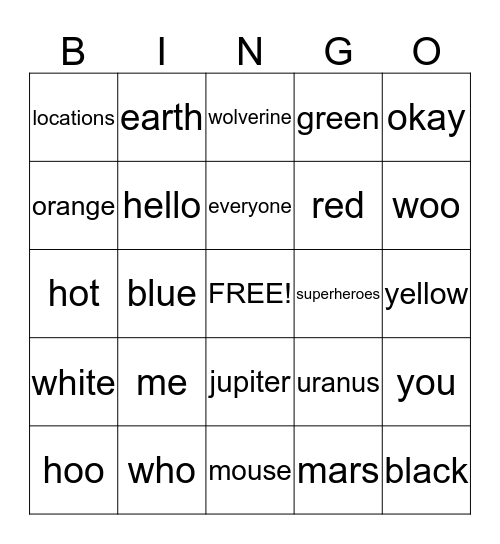 Library Orientation Bingo Card
