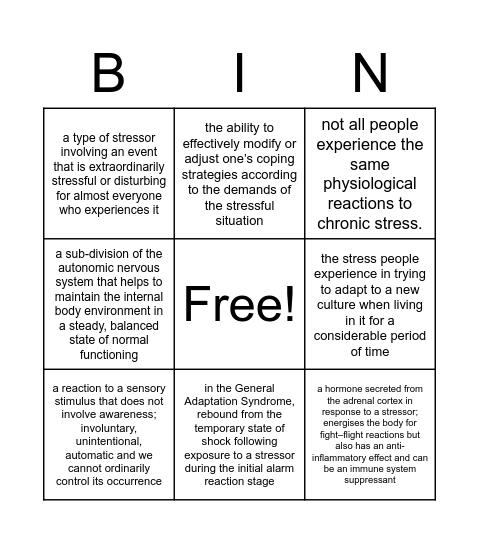 U3 AOS 1 Bingo Card