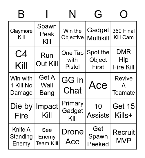 Siege Bingo Chart Bingo Card