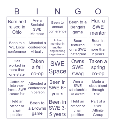 SWE Bingo Card