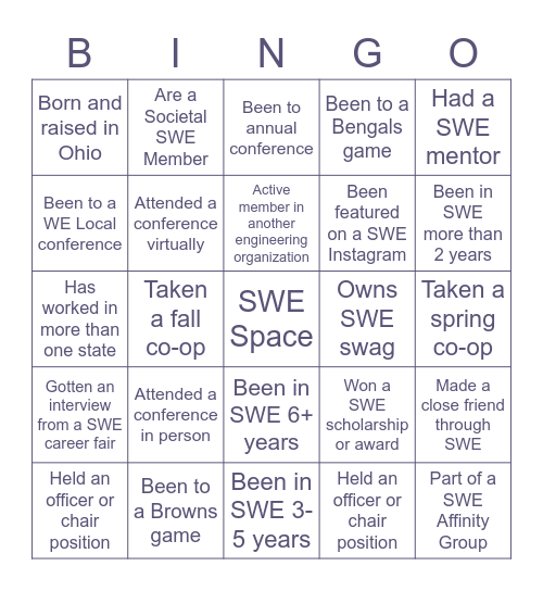 SWE Bingo Card