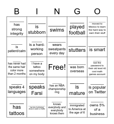 Marketing I Bingo Card