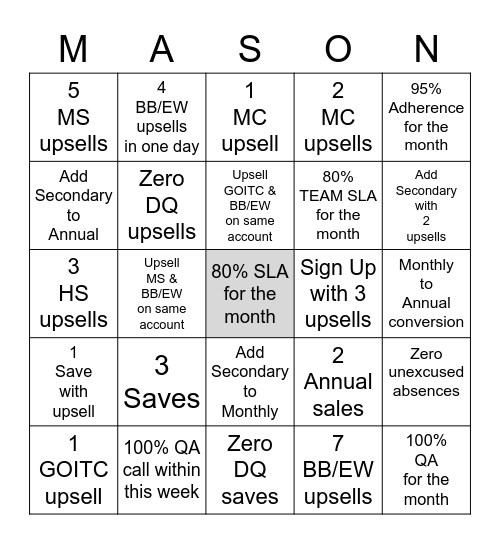 Mason the Bear Month Board Bingo Card