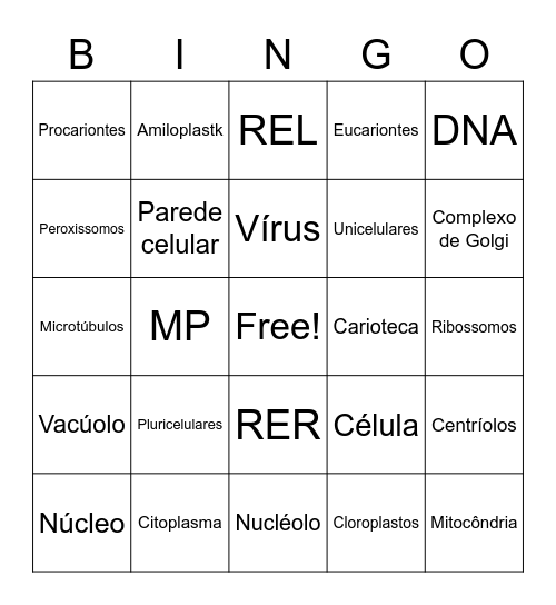 Bingo das organelas Bingo Card