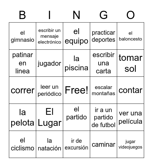 Senderos Unit 4 Vocabulary Bingo Card