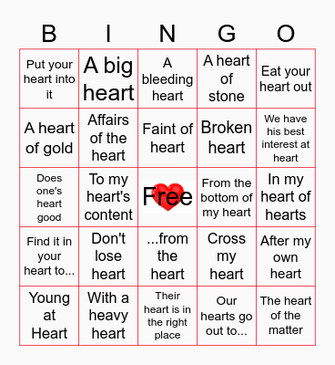 It Takes Heart Bingo Card