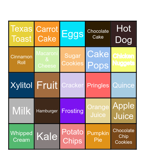 Desserts Bingo Card