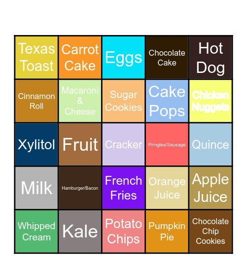 Desserts Bingo Card