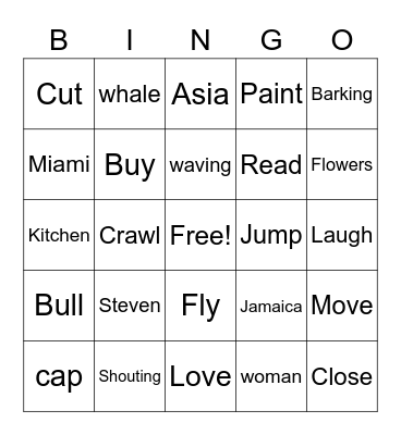 Verbs and nouns Bingo Card