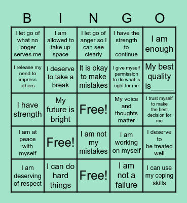 Affirmations Bingo Card