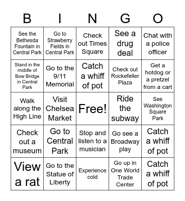 Brion and Shannon go to NYC Bingo Card