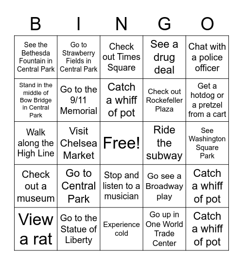 Brion and Shannon go to NYC Bingo Card