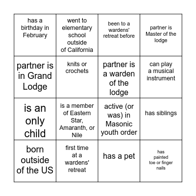 GtKY Retreat Bingo Card
