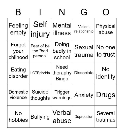 Trauma bingo Card