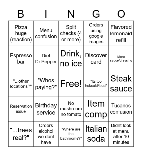Tucanos Bingo Card