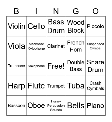 Orchestra Bingo Card