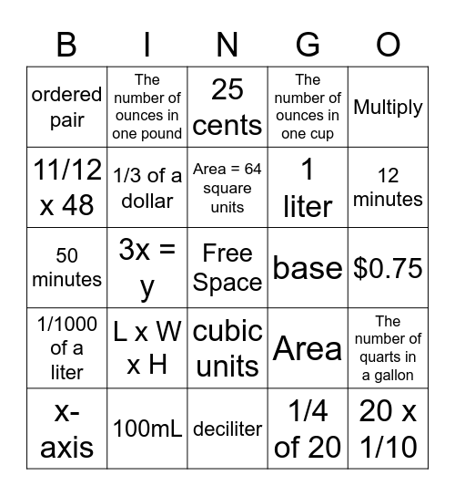 Number Corner Review Bingo Card