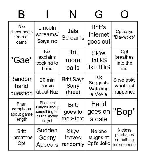 Naz Gang Bingo Card