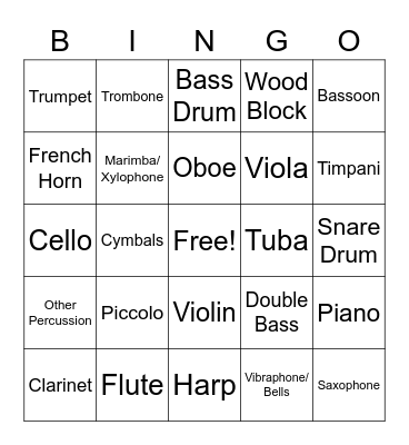 Orchestral Bingo Card