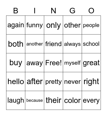 1B Tricky Words #1-24 Bingo Card