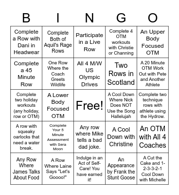 Hydrow Bingo! Bingo Card