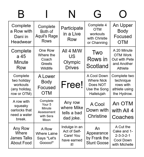 Hydrow Bingo! Bingo Card