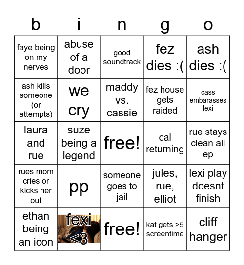 euphoria bingo Card