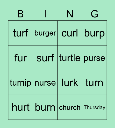 ur diagraph Bingo Card