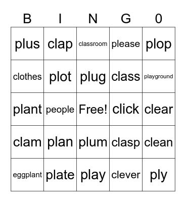 CL & PL sounds Bingo Card