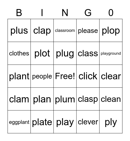 CL & PL sounds Bingo Card
