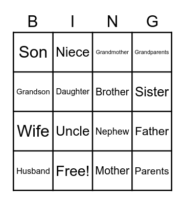 Family Bingo Card