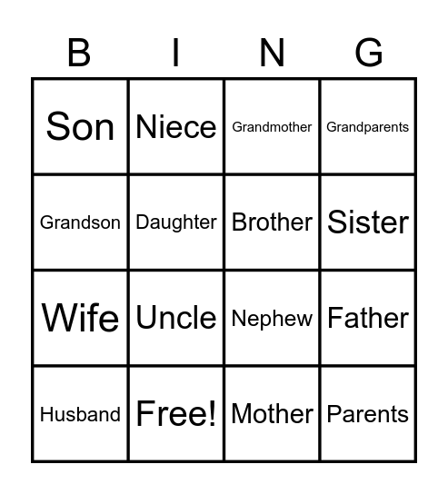 Family Bingo Card
