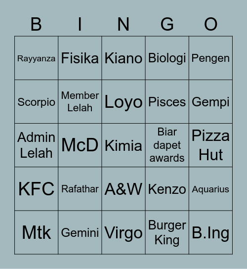 SEN's Bingo Card