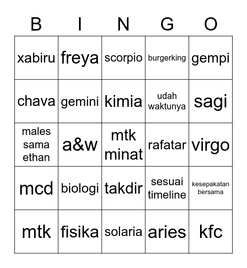 Bingo Eric Bingo Card