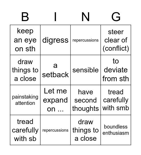 Revision Bingo Card