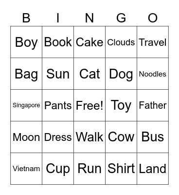 English Bingo! Bingo Card