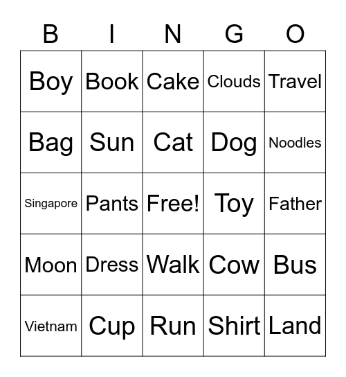 English Bingo! Bingo Card