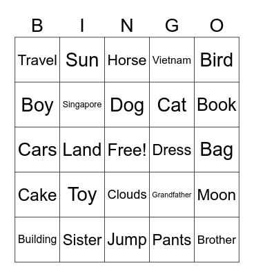 English Bingo! Bingo Card