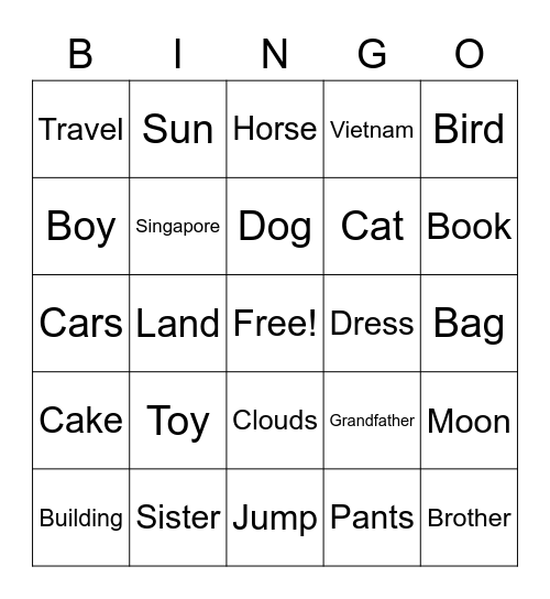 English Bingo! Bingo Card