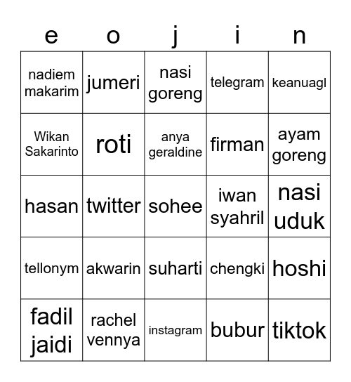 Bingo Chengki Bingo Card
