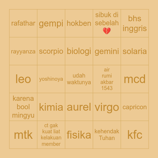 punya nina Bingo Card