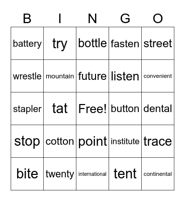 Consonant "t" Bingo Card