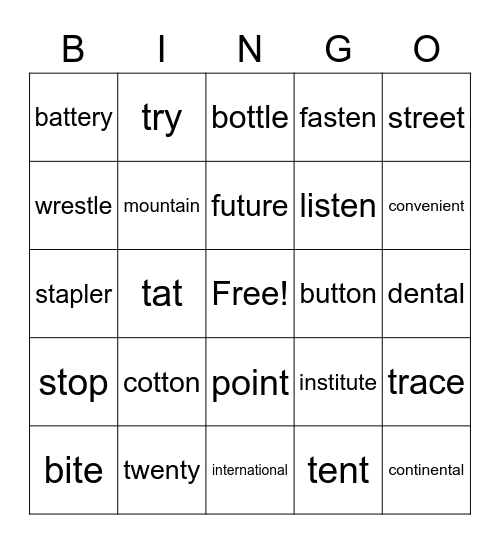 Consonant "t" Bingo Card