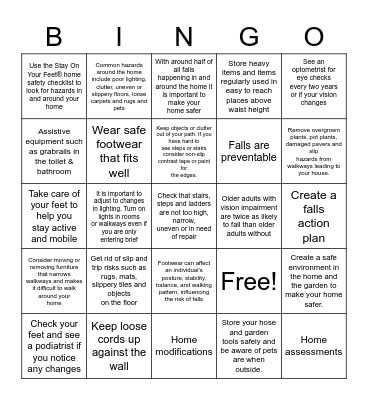 Stay On Your Feet- Remove Hazards edition Bingo Card