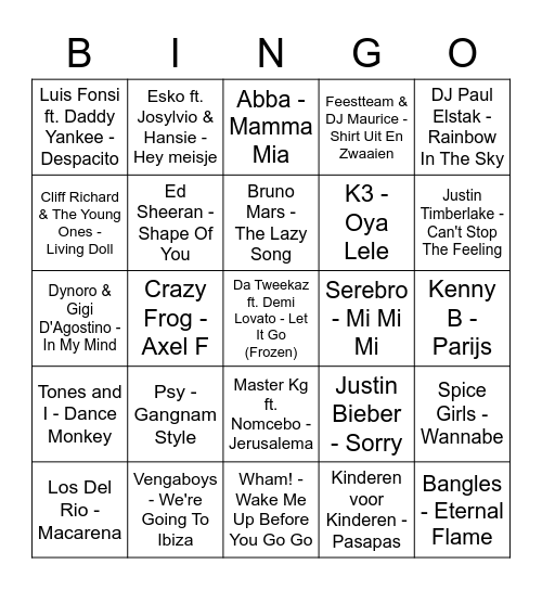 Nijboer-van Strien-Maasdam Muziekbingo Card
