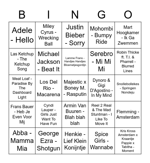 Nijboer-van Strien-Maasdam Muziekbingo Card